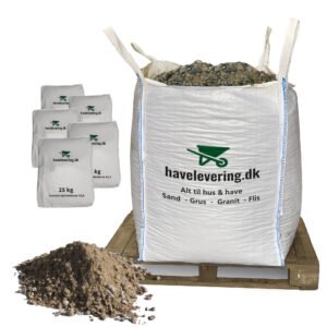 1000kg støbemix 0/8+ 125kg cement. Frit leveret i hele Danmark.