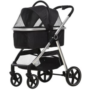2-I-1 hundevogn med bæretaske op til 10 kg og foldbar hynde og opbevaringskurv, 83 cm x 58 cm x 102 cm, sort