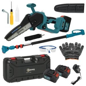 2-I-1 mini motorsav 580w med 8000mah batteri sikkerhedslås 8 tommer 42 x 29 x 10,5 cm blå