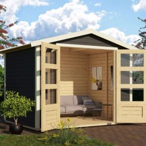 Almind havehus i træ 4,2m2 Terra grå Med gulv Inkl. røde shingles tagpap (ex. tagpapsøm)