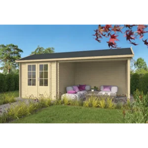 Austin med baldakin Bjælkehytte 28 mm - 400881N - 17,7 mÂ²