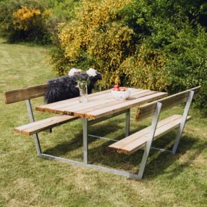 Bord-/bænkesæt "FREJA" trykimprægneret og galv. stel med ryg 175 x 180 cm
