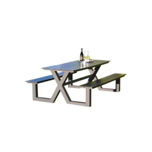 Bord-/bænksæt HORTUS X-model sort plywood og antracit stel - 801-089