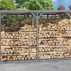 Brændeskur model GIGA ekstra stort brændeskur i grå trykimprægneret træ