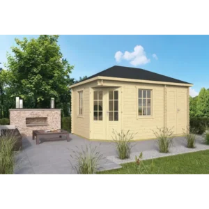 Cleveland med side tilbygning Bjælkehytte 28 mm - 400772N - 13,2 mÂ²