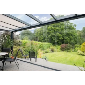 Glas skydedørs system alu 10 mm glas antrasit 482x228,6 cm - 5 stk. bund-top-side profiler - 4 skinnesystem