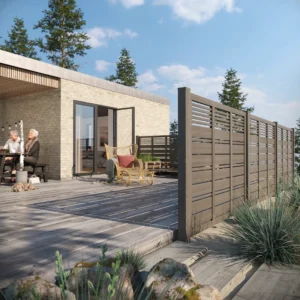 Guldklasse: PLUS Silence terrassehegn inkl. træstolper og tilbehør Umbragrå 110cm