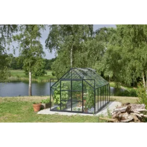 Halls 9,9mÂ² Drivhus Plus sort med 3 mm hærdet glas inkl. fundament - F09927