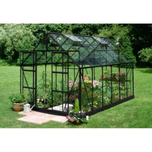 Halls Drivhus Magnum 128 sort m/3 mm glas - F09944