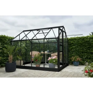 Halls Drivhus Popular 86 sort m/3 mm hærdet glas - F09894