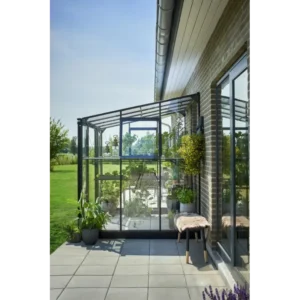 Halls Qube Lean-To 4,7 m2 sort drivhus m/ 3 mm hærdet glas - F09936