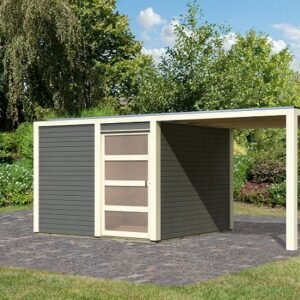 Havehus Cubus model 2 i terra grå på 7,7m2 + udhæng