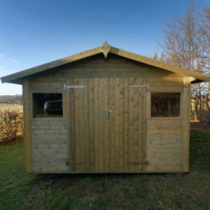 Hjemsted Premium 30x30 redskabsskur i trykimprægneret træ på 9m2 Uden udhæng Shingles sort til Hjemsted 30x30 (+2.245,00kr) (ex. tagpapsøm)