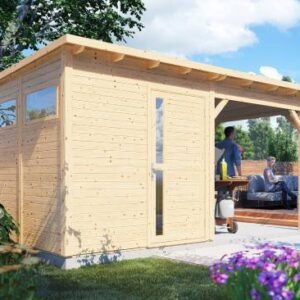 Kassel 2 Set redskabsskur ubehandlet på 5,1m2 + tilbygning