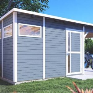 Kassel 3 Set redskabsskur i grå på 7,65m2 + tilbygning