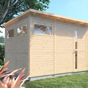 Kassel 3 redskabsskur i ubehandlet træ på 7,65m2