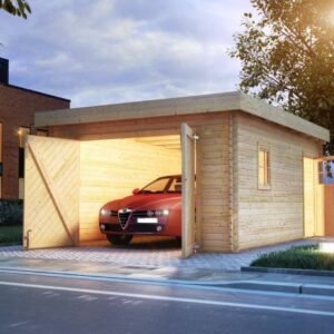 Lemvig garage i ubehandlet træ med fladt tag på 18,7m2