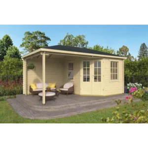 Manhattan med baldakin Bjælkehytte 28 mm - 400882N - 15 mÂ²