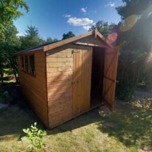 Outlet Noa redskabsskur i trykimprægneret træ 9m2: Platinklasse (skader på 2 brædder)
