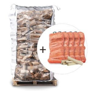 Ovntørret birk i bigbag, 1,8 m3 - inkl. 5 poser optændingspinde