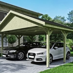 Platinklasse: Hjemsted Premium dobbeltcarport med saddeltag model "Ib" 620x500cm (BxL)