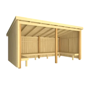 Plus Nordic Bålhytte - 9,5 mÂ² 2 moduler - Udv. grundmål: BxLxH 432x218x169/220 cm - 168582-1