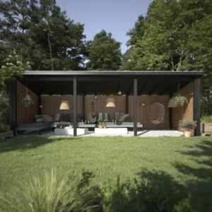 Plus Nordic Multi Havehus 14 mÂ² - 3 moduler åben - inkl. tagpap/alulister/stolpefødder - 168596-1