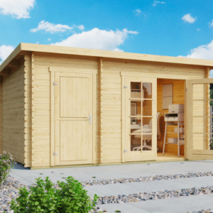 Redskabsskur model Borup 9 m² med 2 rum og døre med glas - Guldklasse