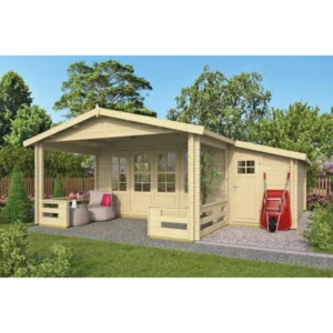 Santa Clarita med side tilbygning Bjælkehytte - 58 mm - 407006N - 25,96 mÂ²