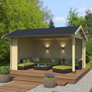 Skjern åben pavillon med 34mm bjælker på 12,3m2 12,3m2 Inklusiv sorte tagshingles (+3.143,00kr) (ex. tagpapsøm)