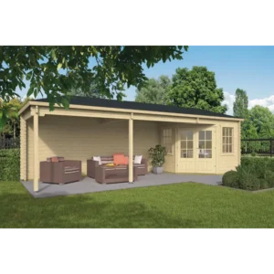 Spokane med baldakin Bjælkehytte - 44 mm - 400729N - 19,75 mÂ²