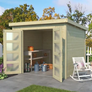 Svendborg havehus med dobbeltdør og fladt tag 7,2m2 Inkl. selvklæbende tagfolie i grå/alu