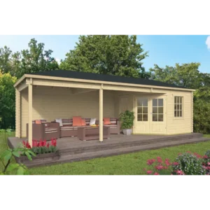 Syracuse med baldakin Bjælkehytte - 44 mm - 400728N - 23,7 mÂ²