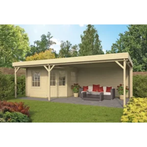 Tulsa med baldakin Bjælkehytte 40 mm - 400890N - 28 mÂ²