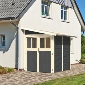 Volstrup model 2 redskabsskur til montage op ad husmur i terra grå på 3,3m2