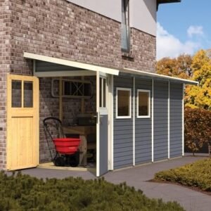 Volstrup model 3 redskabsskur til montage op ad husmur i terra grå på 4,9m2